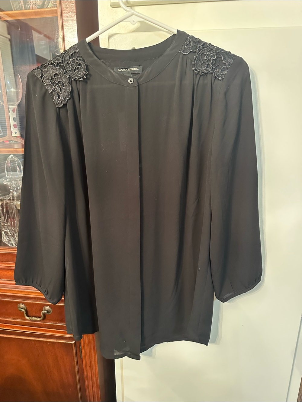 Banana Republic Black Lace-Shoulder Blouse